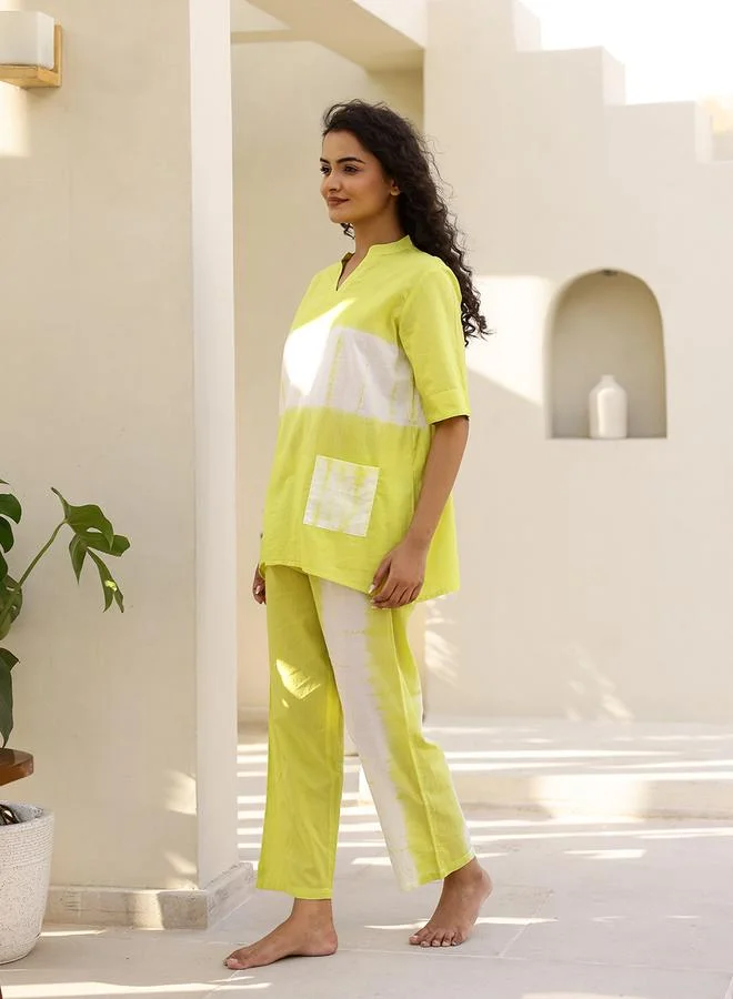 Sanskrutihomes  Women Yellow Tie and Dyed Pure Cotton Night suit for Women | Best Price UAE
